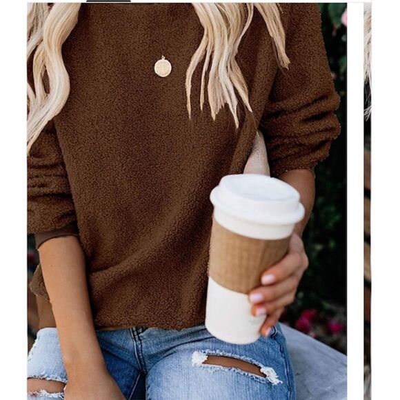 Kyerivs Fuzzy Knitted Sweater Sherpa Fleece - Picture 2 of 10